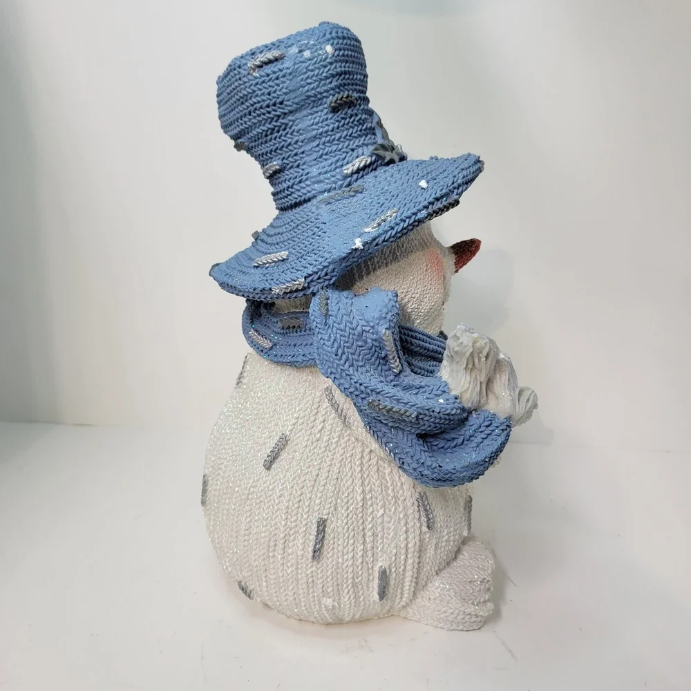 Blue Knitted Snowman Figurine‎ with Top Hat & Cane Winter Holiday Decor